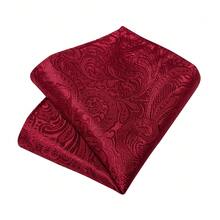 5Pcs Men Red Paisley Jacquard Tie Pocket Square Detachable Gold Chain Cufflinks Ring Set, Cufflinks Random Pattern, Wedding Formal Suit Accessor - Red - View 5