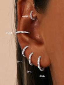 EleRunis 1pc 925 Sterling Silver Classic CZ Zirconia 5-9mm Hoop Earrings / Nose Ring / Septum Ring Nose Jewelry For Daily Wear - Gold - View 5