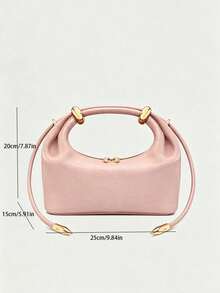 Dedoo European And American Style Lychee Grain Solid Color Metal Ring Luxury Handbag - Pink - View 7