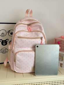 College Style Multi Layered Gentle Wave Point Backpack Three Pieces Set, Relaxed And Simple Versatile Fashionable Backpack Set, Suitable For Campus - Multicolor - View 11