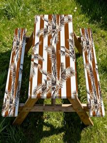 Juego de 3 piezas de mantel para picnic con cubierta de banco, diseño de borde elástico, patrón de líneas florales, mantel rectangular lavable, adecuado para bodas, camping, picnics, fiestas en el jardín y talla grande, esencial práctico - E - Ver 1