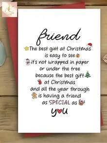 Heart‑Warming Christmas Friend Greeting Card, Sweet Poem Style Quote With Cute Holiday Stick Figure Icons, Sentimental Xmas Card To Show Appreciation, Wonderful Seasonal Present For Your Dearest Friend. - One Size Fits All - View 2