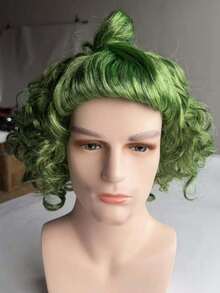 1pc Short Green Curly Wavy Wig, Clown Costume Hair Accessory, Anime Character Wig Prop, Halloween Party Outfit Matching Headpiece, Unisex Green Wig - Multicolor - View 5