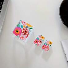 3pcs Red Floral Pattern Transparent Charger Protective Case Set For IPhone, With Cable Protection And Charging Head Set, Compatible With IPhone 20W/18W Charger - Multicolor - View 6