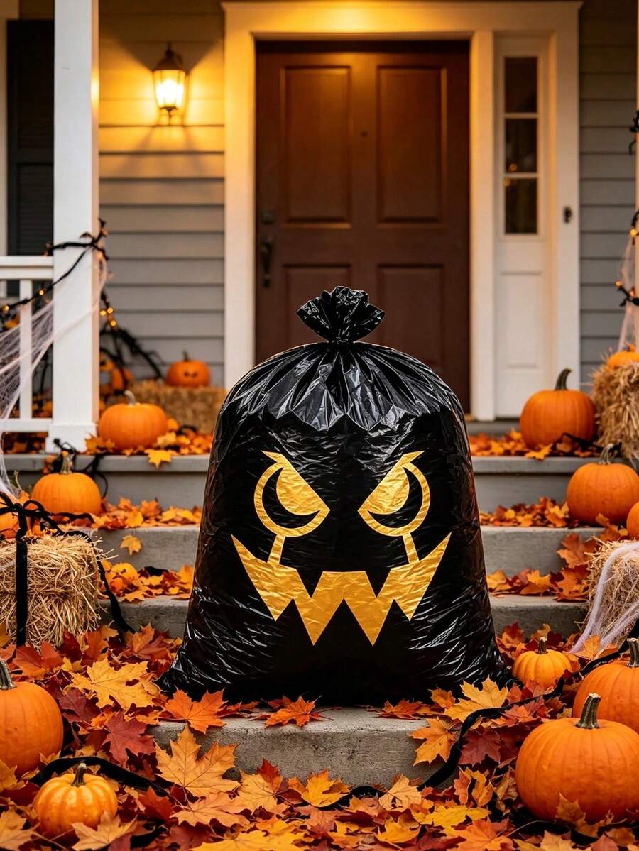 4/2pcs Halloween Leaf Bags With Funny Expressions, Suitable For Halloween Outdoor Decoration, Yard Arrangement, Halloween Theme Party, Autumn Harvest Decoration, Home Garden Decoration, Outdoor Patio Cleaning And Holiday Decoration - View 1
