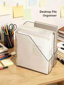 1/2pcs Transparent Acrylic Bookshelf, Clear File Folder, Desktop File Organizer - Multi-Functional Office Supplies Storage Rack, Vertical Bookshelf And Stationery Holder, Desktop File And Folder Stand, Space-Saving Bookshelf, Suitable For Home And School, Student Back To School Supplies, A4 Paper File Folder. - Transparent - View 11
