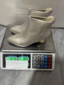 Champagne French Pointed Toe Autumn/Winter Single Boot Glitter Patchwork Back Zipper Elegant Versatile Ankle Boots For Women - Champagne - View 8