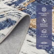 Techigher Machine Washable Hallway Runner Rug, Non Slip Kitchen Runner Mat, Modern Abstract Bedside Rug, Low Pile Foldable Floor Carpet For Entryway, Laundry Room, Bathroom - Blue - View 6