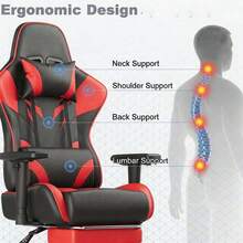 Devoko Gunji Massage Video Game Chair For Adults With Footrest, PU Leather Computer Desk Chair, Adjustable Backrest, High Back Support, Home Office Chair With Headrest And Lumbar Support - Red - View 6