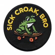 1件滑板青蛙圖案刺繡貼布 -「Sick Croak」刺繡燙貼貼布 - 龐克青蛙設計，適用於帽子、背包、狗胸帶、軍用背心、健身包、頭盔、DIY禮物 - 圓形 - 查看 10
