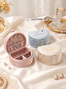 Personalized Handwritten Name Jewelry Box, Customized Travel Jewelry Organizer With Zipper Closure, Fabric Lining, Perfect Bridesmaid Invitation Gift Or Couple Keepsake, Elegant Design | Soft Lining, Wedding Gift, Jewelry Box, Velvet Jewelry Box - Multicolor - View 1