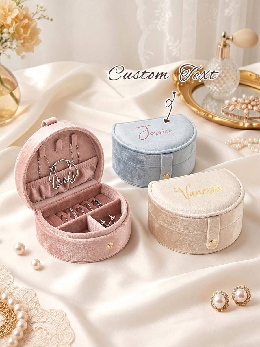 Personalized Handwritten Name Jewelry Box, Customized Travel Jewelry Organizer With Zipper Closure, Fabric Lining, Perfect Bridesmaid Invitation Gift Or Couple Keepsake, Elegant Design | Soft Lining, Wedding Gift, Jewelry Box, Velvet Jewelry Box - Multicolor - View 1