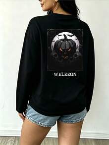 Personalized Custom Black Long Sleeve Top, Add Your Own Text, Number, Lucky Number, Slogan, Choose Color And Font, Design Your Exclusive Personalized Printed Short Sleeve T-Shirt, Valentine's Day, Christmas, Halloween And Other Anniversary Gifts - Black - View 4