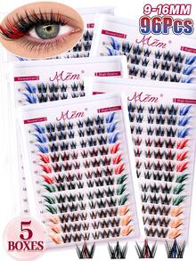 96-Cluster DIY False Eyelash Set (4-Color Mix, D-Curl, 9–16mm): Fine, Rainbow-Colored Individual Clusters-Suitable For Beginners And Perfect For Everyday Looks, Parties, Music Festivals, And Halloween. - D - View 8