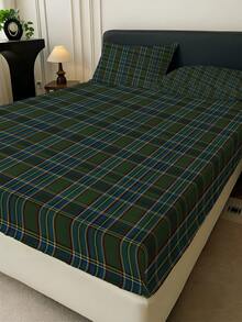 1PC American Vintage Plaid Pattern Fitted Sheet (Only Fitted Sheet, No Pillowcase), Soft And Comfortable 100% Polyester Fabric, Suitable For Bedroom, Guest Room, School Dormitory, Easy To Remove And Machine Washable All-Season Mattress Protector - Multicolor - View 5