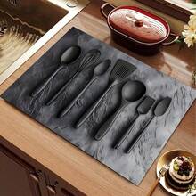 1pc Dark Gray Stone Pattern Table Mat, Modern Minimalist Flexible Material Rectangular Tabletop Protector, Faux Marble Texture Design, Stain-Resistant Scratch-Resistant Multi-Functional Mat, Suitable For Kitchen Stove, Countertop, Dining Table And Daily Home Use, All-Season - Multicolor - View 2