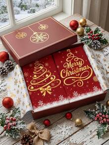 2件組聖誕紅金配色餐巾布，印有Merry Christmas文字與聖誕樹雪花圖案，紅底聖誕手巾，浴室毛巾，廚房清潔布，聖誕毛圈布，聖誕裝飾，聖誕節裝飾，假期派對餐桌裝飾，廚房與浴室裝飾，冬季居家裝飾，聖誕禮物 - 彩色 - 查看 5