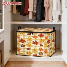 1PC Autumn Pumpkin Maple Leaf Print Storage Bin, Foldable Oxford Fabric Zipper Organizer With Double Handles, Large Capacity Clothes Sundries Storage Box, Fall Thanksgiving Home Storage Container - Multicolor - View 16