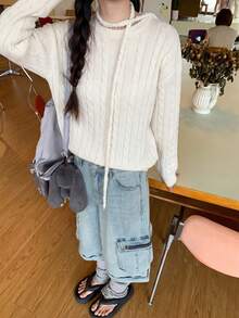 Minimalist Fashion Cable Knit Sweater Top For Women White Fall - White - View 2