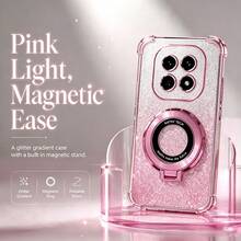 Shockproof Glitter Electroplated Magnetic Stand Phone Case, Compatible With Redmi 17 Note 17 15 14 13 12 11 Pro Plus - Pink - View 5