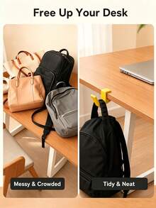 2pcs New No-Drill Desktop Bag Hanging Hook, Portable School Bag/Office Storage Hanging Rack/Organizer/Hook, Available In Yellow And White - Multiple Styles - View 9