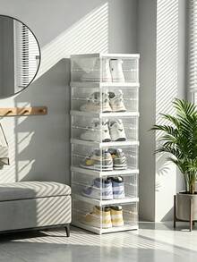 Foldable 6‑Layer Shoe Box Storage Cabinet, No Assembly Required, Transparent Visible Dust‑Proof Design, Large‑Capacity, Foldable For Slim‑Profile Storage, Stable And Space‑Saving, For Home Shoe Storage. - Multicolor - View 4