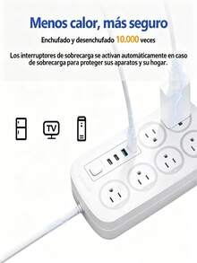 ONEEKA Regleta multifuncional con 2 puertos USB y 2 Type-C y 6 enchufes, protección contra sobrecargas y fabricada con materiales resistentes al desgaste. - MC-5448C - Ver 4