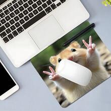 Cute Golden Hamster Square Mouse Pad, Humorous & Lively Pet Expression Pattern Design, Eye-Catching Desktop Decor Protective Mat, Rubber Non-Slip Edge-Locked Office Pad, Small Size Suitable For Laptop, Desktop Computer Gaming, Office, Daily Use - View 3