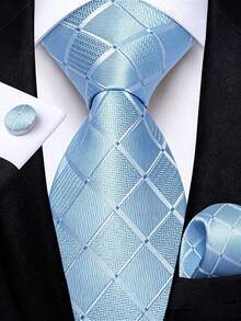 Men Tie Sets Classic Fashion Necktie Set With Cufflink For Business Party - Baby Blue - View 1