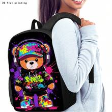 Graffiti Bear Backpack With 2D Flat Print, Large Capacity, Lightweight, Durable, Shoulder Bag, Colorful Splatter Street Headphone Bear Art Print, Suit - Style 3 - View 4