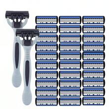 2 Razor Holders + 36 Blades, 6-Layer Manual Razor, Unisex, Stainless Steel Replaceable 6-Layer Blade Shaving Tool - Grey - View 13