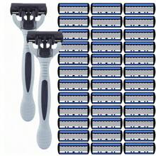 2 Razor Holders + 36 Blades, 6-Layer Manual Razor, Unisex, Stainless Steel Replaceable 6-Layer Blade Shaving Tool - Grey - View 7