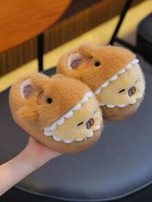 1 Pair Kids Plush Slippers Cartoon Capybara Design, Warm Simple Non-Slip Cute Fuzzy Slippers For Boys And Girls, New Autumn/Winter Style - Light Coffee - View 3