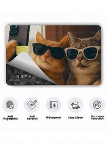 1pc Funny Cat Official Credit Card Sticker Privacy Protection Card Skin, Selfie Pet Cat Pattern Birthday Gift PVC Material Anti-Fingerprint Anti-Scratch Wear-Resistant Card Sleeve, Card Protector, Suitable For Men, Women, Couples, Small Chip Card, Bank Card Decoration Sticker, Credit Card, Transit Card, Student Campus Card Personalized DIY - Type a - View 4