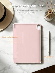 1件粉色矽膠蜂巢軟殼保護套，適用於Mini1/2/3/4/5/6/7/Air/Air2/9.7/10.2/10.5/10.9(Air4-Air8)/Pro 11/10th Gen/A16/Pro 11 2024 Apple機型，三折支架，多角度支架，蜂巢散熱，睡眠/喚醒，簡約休閒商務，多折平板電腦保護套，無筆槽，不含筆 - 粉色 - 查看 4