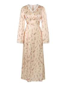 Gaun Wanita Lengan Panjang Satin Motif Bunga yang Elegan - Aprikot - View 5