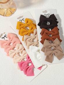 6pcs Macaron Multicolor Waffle Fabric Bow Hair Clips Set, Princess Daily Outfit Styling Hair Accessories - Mixed color - View 6