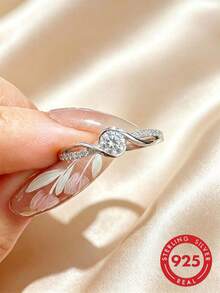 1 件 S925 纯银优雅方晶锆石戒指，适合女性订婚/求婚的优质珠宝 - 銀色 - 查看 1