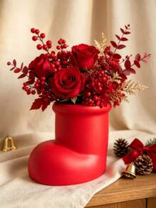 1PCXmas Boot‑Style Decor Vase, Holiday Party Table Ornament, Festive Gathering Desktop Display Piece, Christmas Theme Home Party Decoration, Creative Seasonal Decor Accessory - A - View 3