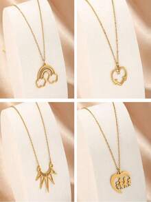 1pc Stainless Steel Gold-Plated Rainbow Pendant Necklace, Vintage Fashion Personalized Design, Suitable For Men, Women, Couples, Streetwear, Daily, Party Wear - Rainbow - View 1