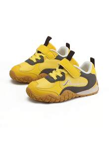 mini bala Toddler Retro Sneakers 2026 New, Leather Splicing Color Block Hook & Loop Lace-Up Non-Slip Platform Casual Kids Shoes - Yellow Coffee Tone - View 4