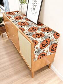1pc Halloween Pattern Printed Linen Table Runner, Placemat, Suitable For Holiday, Party, Birthday, Dinner, Kitchen Dining Table Decoration, Shoe Cabinet Storage Cabinet Cover, All Season Room Decor, Home Textile Decoration Table Runner, Placemat - Multicolor - View 5