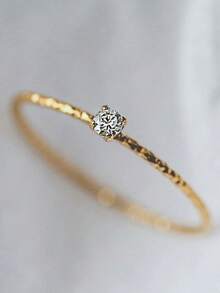 1pc Fashion Classic Minimalist Natural Casual Versatile Commute Small Finger Ring With Synthetic Cubic Zirconia Inlaid, Women's Ring Suitable For Daily Wear, Banquet, Party, Gift, Jewelry Accessory - Yellow Gold - View 5