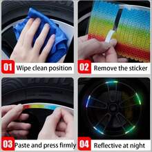 20pcs Bicycle Reflective Stickers Mountain Bike Reflective Wheel Rim Strip Stickers, Suitable For Motorcycle Wheels, Cars, Bicycles, Bicycle Reflective Stickers, Decorative Stripes, Universal Wheel Rim Reflective Stickers - Rainbow Color - Multicolor - View 8