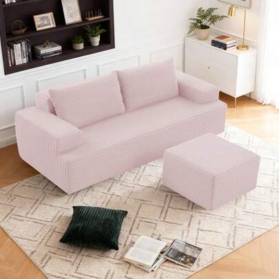 Modular Sectional Sofa With Ottoman,Convertible L-Shaped Corduroy Comfy Cloud Couches With Deep Seats For Living Room,Bedroom,No Assembly Required