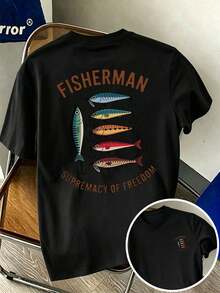 Men's T-Shirt With A Vibrant Fish Pattern In A "Fisherman" Style; Suitable For All Seasons (Also Suitable For Women). - 黑色 - 查看 1