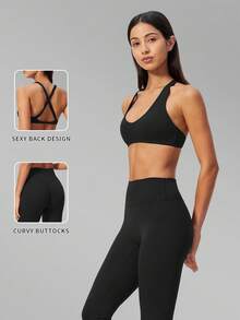 MFVIM Women's Versatile Yoga Set, Skin-Friendly Fitted Sports Bra + Butt-Lifting Slimming Capri Leggings Cycling Pants Riding Pants - Premium Black - View 4