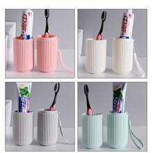 1/2/3/4pcs Vertical Striped Travel Toothbrush Cup Toothpaste Storage Box Portable Toothbrush Holder Minimalist Mouthwash Cup - Multicolor - View 3