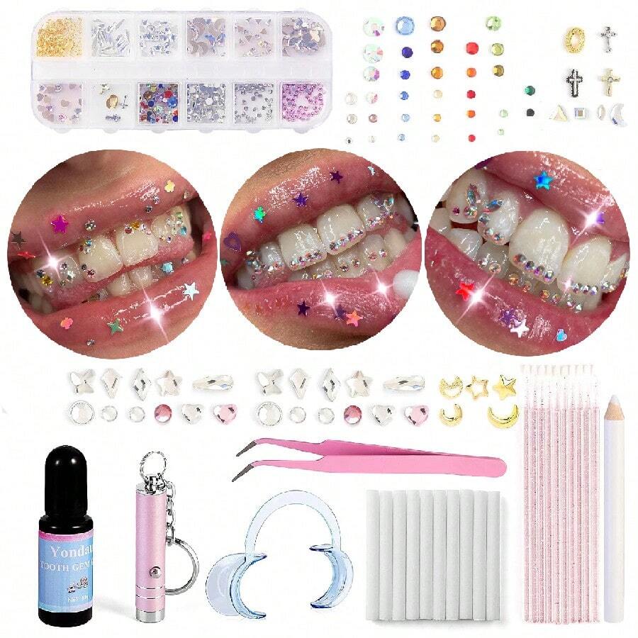 35Pcs/Set Personalized Colorful Butterfly Teeth Decor Set, Cute Y2K Style Teeth Accessories For Women Daily Wear, Party (Glue Not Included, With Box) - 35PC Multi-color Set - View 1