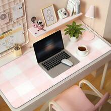 1 Large Rubber Desk Mat/Mouse Pad (Light Pink & White Checkered Pattern; Multiple Sizes Available) – Waterproof, Non-Slip, Smooth Surface, And Easy To Clean; Suitable For Gaming, Office Work, Studying, And Various Desktop Setups. - Mouse Pad - View 5